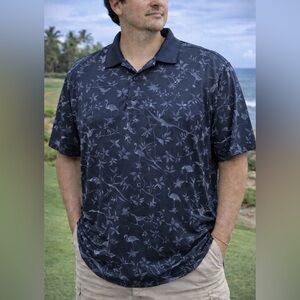 PUMA Golf Polo Shirt XL Mens Navy Flamingo Bermuda Dunes Performance Mattr